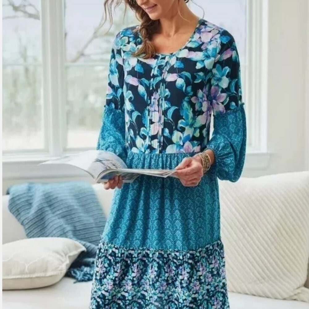 Soft Surroundings Floral Blue Midi Dress